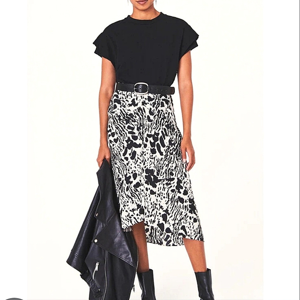 BA&SH OPERA Black and White Midi Pencil Skirt Asymmetrical High Low XS